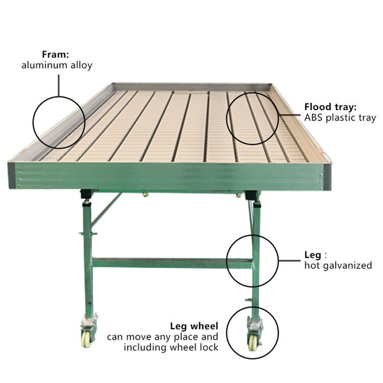 Nhà kính Ebb Flow Seedling Rolling Bench Grow Tables Để trồng nhiều loại cây